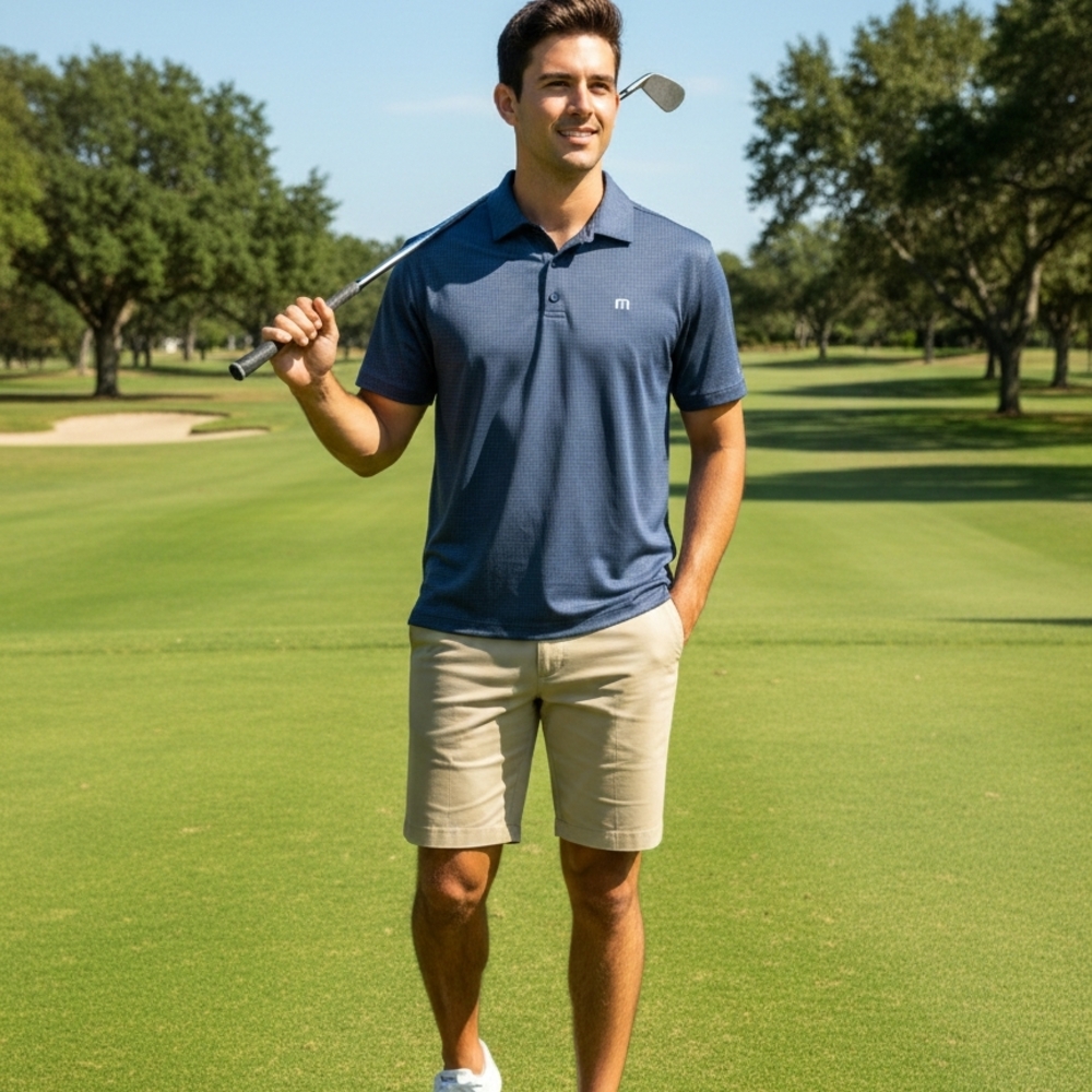 Travis Mathew Textured Gray/Steel Blue Polo